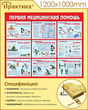 Стенд первая медицинская помощь (1200х1000 мм, пластик ПВХ 4 мм, алюминиевый багет золотого цвета)